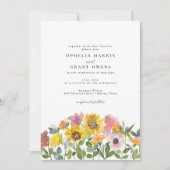 イエローピンクヒマワリ野花庭園の結婚式 招待状 (正面)