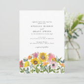 イエローピンクヒマワリ野花庭園の結婚式 招待状 (スタンド正面)