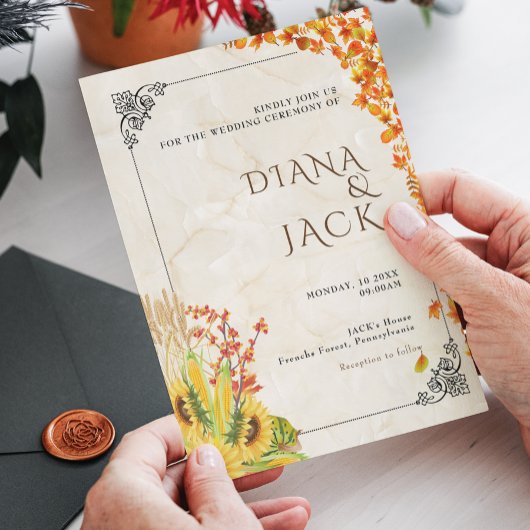 イエローピンクヒマワリ野花庭園の結婚式 招待状