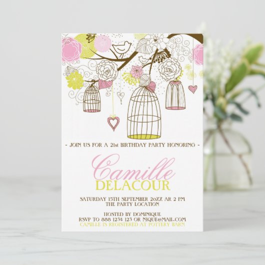 イエローピンクビルダージュ誕生日招待状 招待状 (スタンド正面)