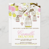 イエローピンクビルダージュ誕生日招待状 招待状 (正面/裏面)