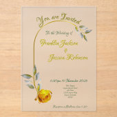 イエローピンクピースバラw淡い色のグリーン金ゴールド結婚ズ アクリル招待状 (正面)