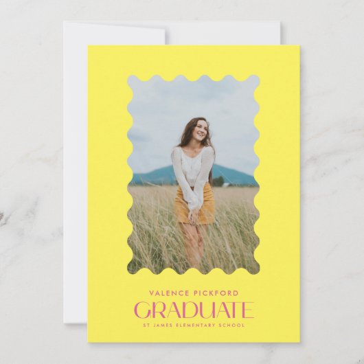 イエローピンクフォトスクール25卒業生の波状枠 案内状 (正面)