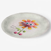 イエローピンクフラワー紙プレート ペーパープレート (アングル)