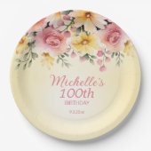 イエローピンクフローラ100th誕生日パーティー ペーパープレート (正面)