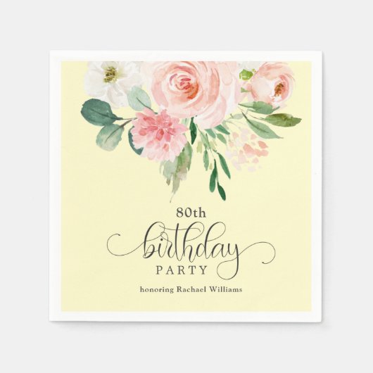 イエローピンクフローラ80th Birthday Party スタンダードカクテルナプキン (正面)