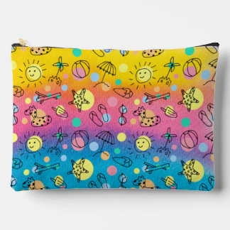 イエローピンクブルーアクアウォーター色かわいいビーチ アクセサリーポーチ