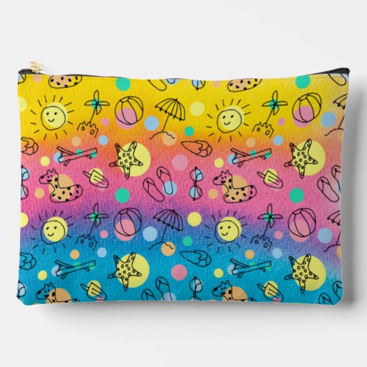 イエローピンクブルーアクアウォーター色かわいいビーチ アクセサリーポーチ (正面)