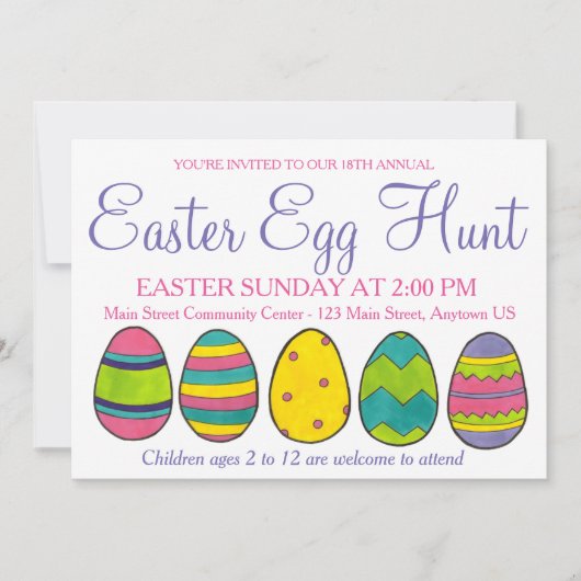 イエローピンクブルー絵を描イースターバスケット卵狩り 招待状 (正面)