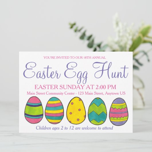 イエローピンクブルー絵を描イースターバスケット卵狩り 招待状 (スタンド正面)