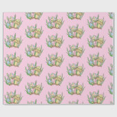 イエローピンクポップ・アートのアートスタイルレトロキノコ誕生日 ラッピングペーパー (フラット)