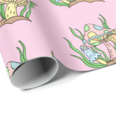 イエローピンクポップ・アートのアートスタイルレトロキノコ誕生日 ラッピングペーパー (ロールコーナー)