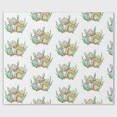 イエローピンクポップ・アートのアートスタイルレトロキノコ誕生日 ラッピングペーパー (フラット)