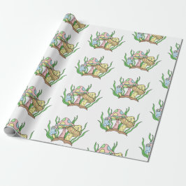 イエローピンクポップ・アートのアートスタイルレトロキノコ誕生日 ラッピングペーパー