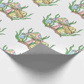 イエローピンクポップ・アートのアートスタイルレトロキノコ誕生日 ラッピングペーパー (角)