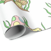 イエローピンクポップ・アートのアートスタイルレトロキノコ誕生日 ラッピングペーパー (ロールコーナー)