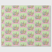 イエローピンクポップ・アートのアートスタイルレトロキノコ誕生日 ラッピングペーパー (フラット)