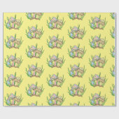 イエローピンクポップ・アートのアートスタイルレトロキノコ誕生日 ラッピングペーパー (フラット)