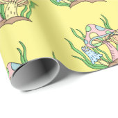 イエローピンクポップ・アートのアートスタイルレトロキノコ誕生日 ラッピングペーパー (ロールコーナー)