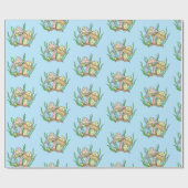 イエローピンクポップ・アートのアートスタイルレトロキノコ誕生日 ラッピングペーパー (フラット)