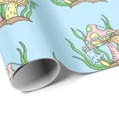 イエローピンクポップ・アートのアートスタイルレトロキノコ誕生日 ラッピングペーパー (ロールコーナー)