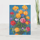 イエローピンクレッドカーネーション春ブーケ誕生日 カード (正面)