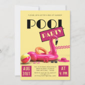 イエローピンクレトロプールパーティー 招待状 (正面)