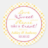 イエローピンク水玉模様キャンディビュッフェスティッカー ラウンドシール (正面)
