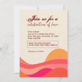 イエローピンク波レトロ70sボホ結婚ーズ 招待状 (正面)