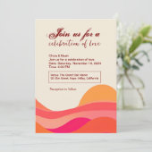 イエローピンク波レトロ70sボホ結婚ーズ 招待状 (スタンド正面)