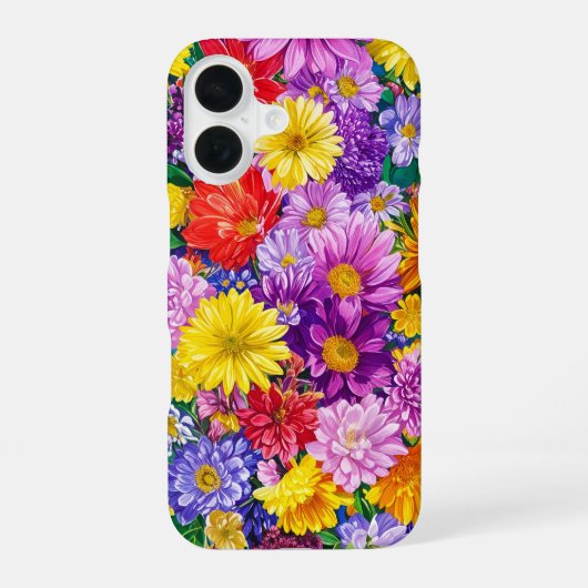 イエローピンク赤ブルーグリーンガーデン花パターン iPhone 16ケース (裏面)