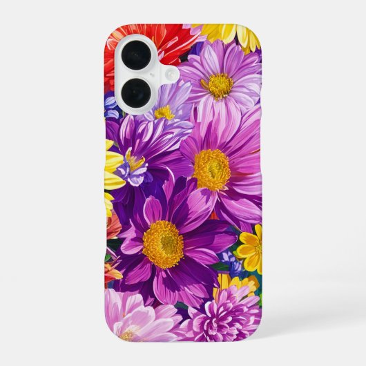 イエローピンク赤ブルーグリーンガーデン花パターン iPhone 16ケース (裏面)