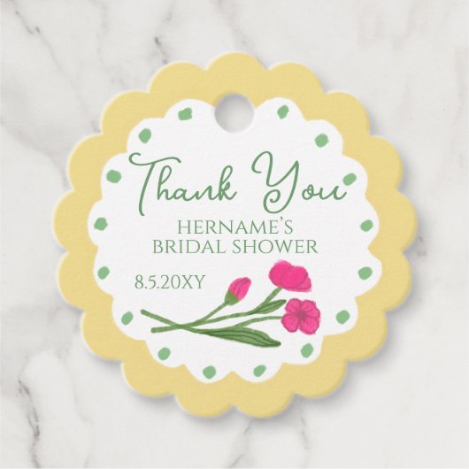 イエローピンク フローラル ガーデン ふんわり 手描き フェイバータグ (正面)