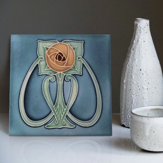 イエローピーオンブルーデコールアールヌーボーアールデコ タイル