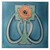 イエローピーオンブルーデコールアールヌーボーアールデコ タイル (正面)