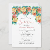 イエローピーチピンクグリーナリーフローラブライダルシャワー 招待状 (正面)