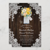 イエローピーチフローラウッドレ素朴ース結婚 招待状 (正面/裏面)