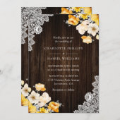 イエローピーチ素朴フローラ結婚ウッド 招待状 (正面/裏面)