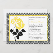イエローピーニーウィズブラックダマスクブライダルシャワー 招待状 (正面)