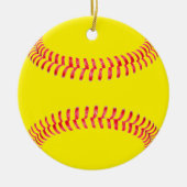 イエローファストピッチソフトボールのラウンドクリスマスオーナメント セラミックオーナメント (正面)
