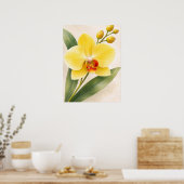 イエローファレノプシス蘭の花の植物画 ポスター (キッチン)