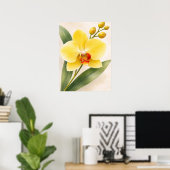 イエローファレノプシス蘭の花の植物画 ポスター (ホームオフィス)