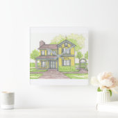 イエローファームハウスウォールクロック スクエア壁時計 (ホーム)