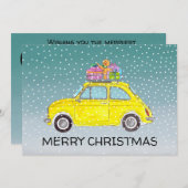 イエローフィアット500クリスマスプレゼント付きホリデーカード シーズンカード (正面/裏面)