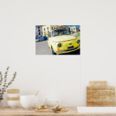 イエローフィアット500、イタリアのヴィンテージCinquecento ポスター (キッチン)