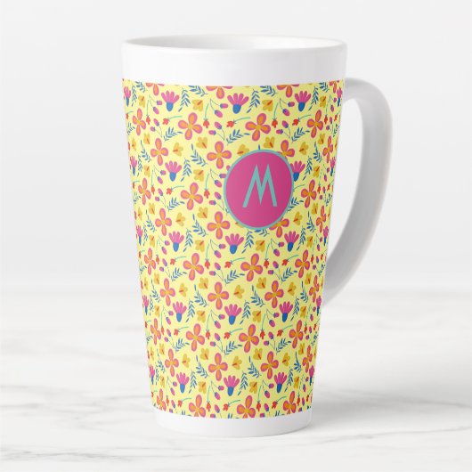 イエローフィエスタカスタマイズフローライニシャル カフェラテマグ (右アングル)