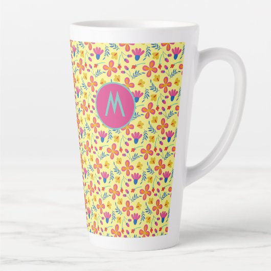 イエローフィエスタカスタマイズフローライニシャル カフェラテマグ (右)