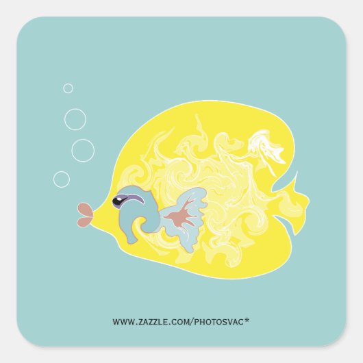イエローフィッシュステッカー スクエアシール (正面)