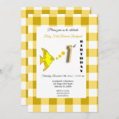 イエローフィッシュ&ギンガム金ゴールドバルーン1st誕生日 招待状 (正面/裏面)