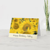 イエローフィールドのひまわり誕生日 カード (正面)